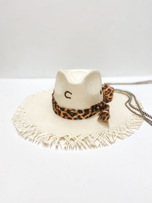 Charlie 1 Horse | Pretty Kitty Straw Hat with Frayed Brim and Leopard Print Ribbon Band