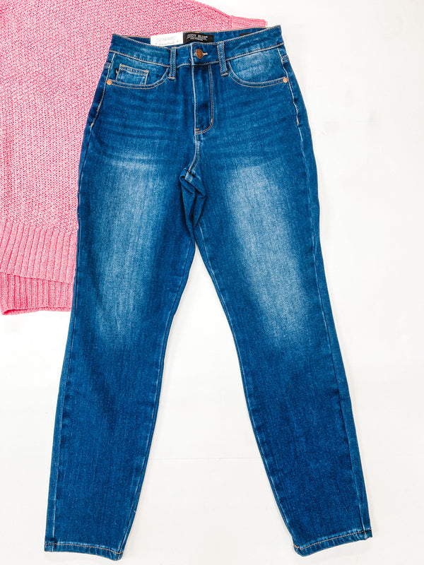 Last Chance Size 1 & 3 | Judy Blue | Cool and Collected Thermal Denim Mid Rise Boyfriend Jeans in Medium Wash