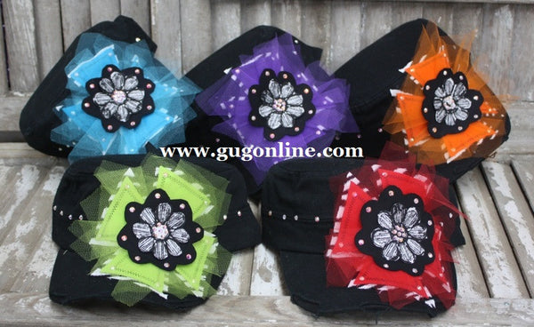GUG Original Caps - Black Cap with Flower and Assorted Color Cross