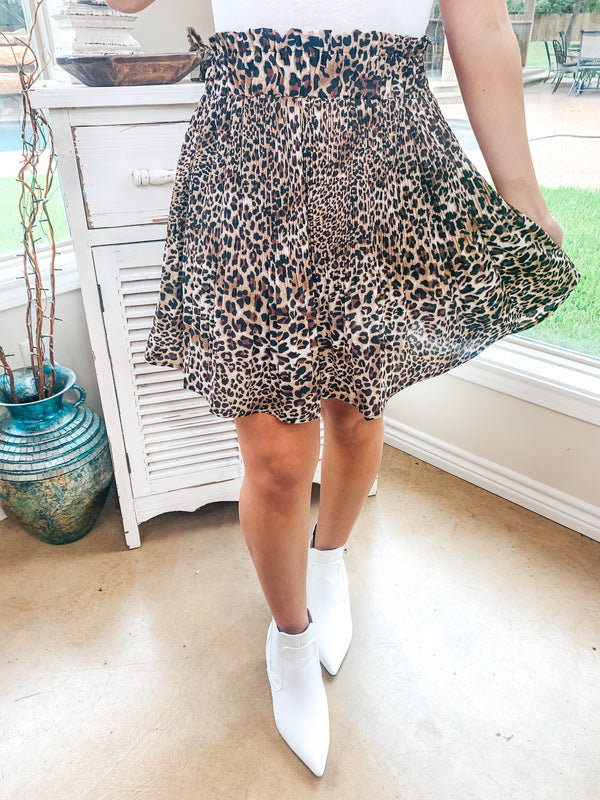 Eyes On Me Pleated High Waisted Mini Skirt in Leopard