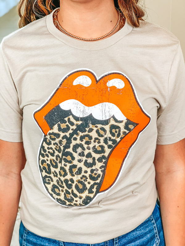 Bearkat Game Day | Rock N' Roll Soul Rolling Stones Short Sleeve Sand Tee Shirt in Orange Leopard