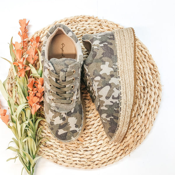 Ready to Roam Lace Up Espadrille Sneakers in Camo