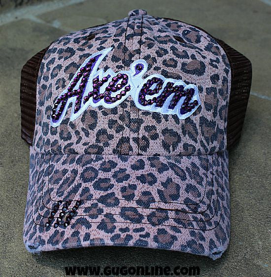 Last Chance | Leopard Trucker Cap with Axe'Em in Purple Crystals