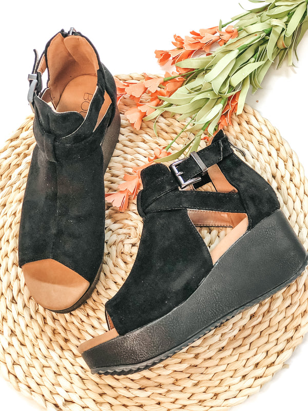 Corky's | Felton Suede Ankle Buckle Wedges in Black