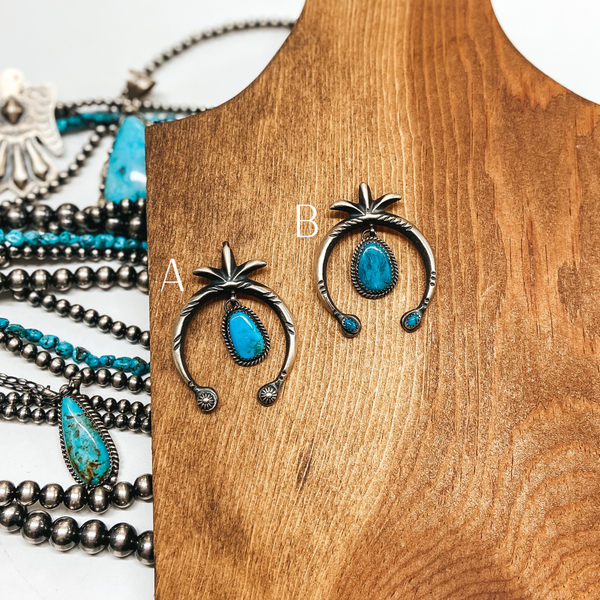 Martha Cayatino | Navajo Handmade Sterling Silver Naja Pendant with Kingman Turquoise Stone Dangle