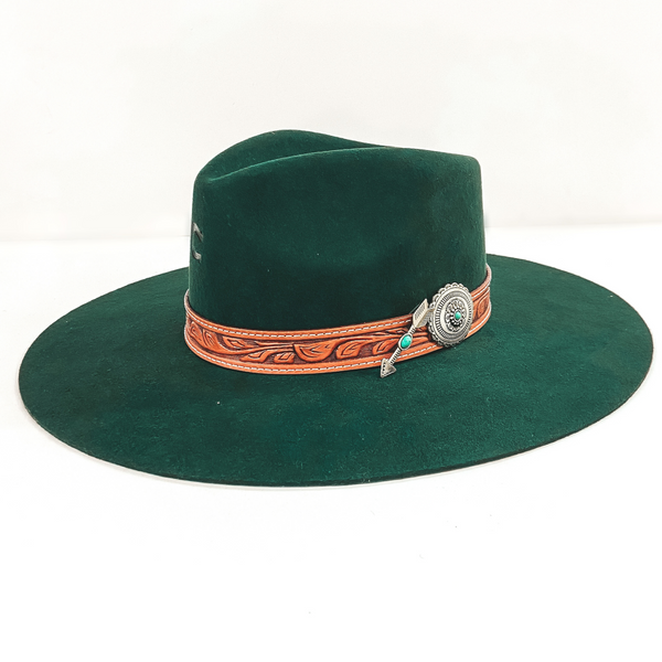 Charlie 1 Horse | White Sands Wool Felt Hat with Leather Tooled Band and Silver Concho in Green