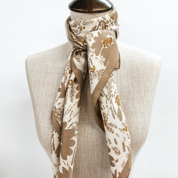 Floral Print Square Scarf in Ivory and Beige