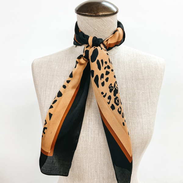 Mixed Animal Print Square Scarf in Tan and Black