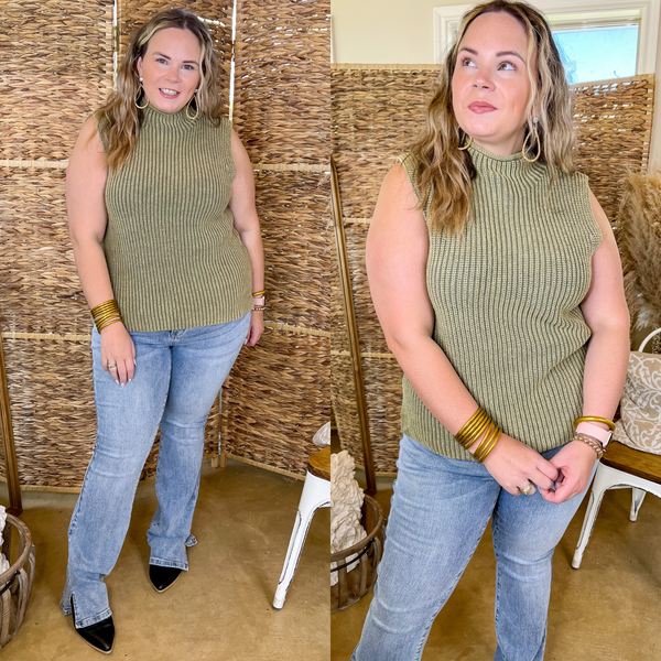 Doesn't Get Better Turtle Neck Sweater Tank Top in Olive Green