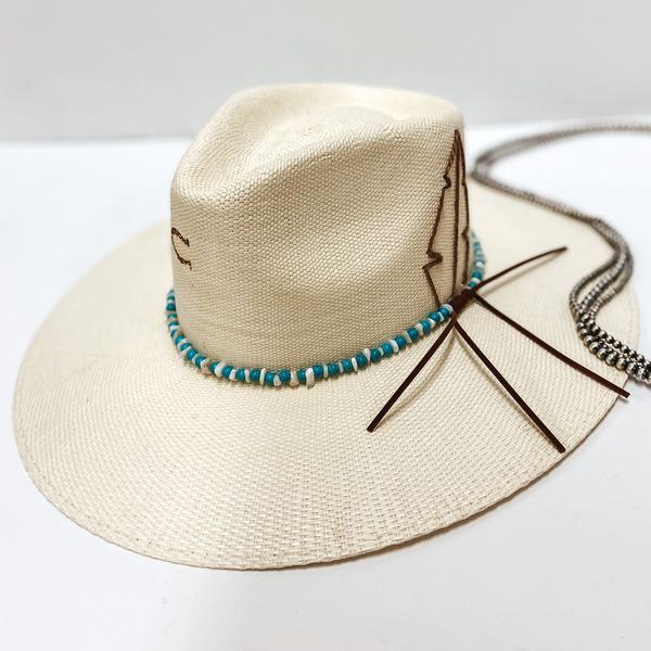 Charlie 1 Horse | Midnight Toker Straw Stiff Brim Hat with Embroidered Feather and Beaded Band in Natural