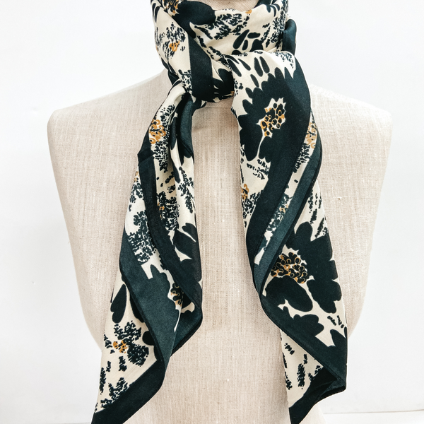 Floral Print Square Scarf in Ivory and Black