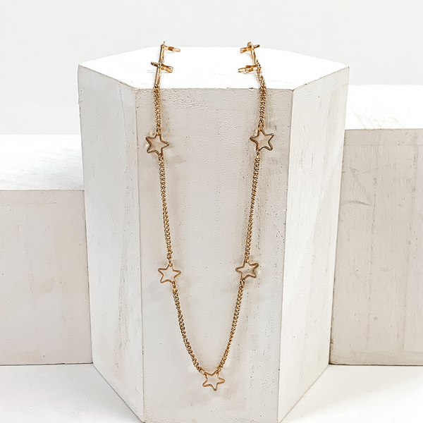 Long Chain Necklace with Star Charms in Gold
