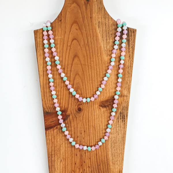60 Inch Long Layering 8mm Crystal Strand Necklace in Blush, Lavender, and Mint