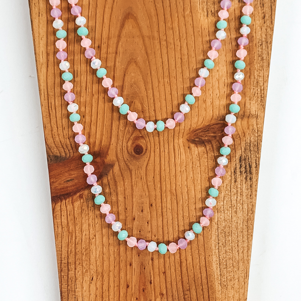 60 Inch Long Layering 8mm Crystal Strand Necklace in Blush, Lavender, and Mint