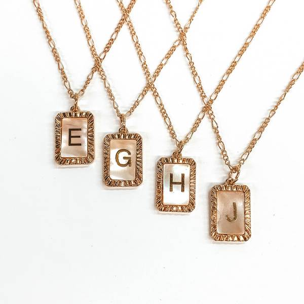 Figaro Chain Necklace with Rectangle Initial Pendant in Gold