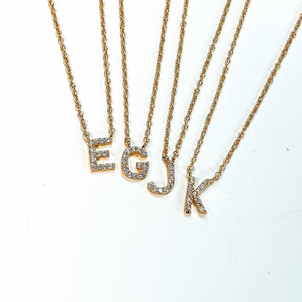 Mini CZ Crystal Initial Necklaces in Gold