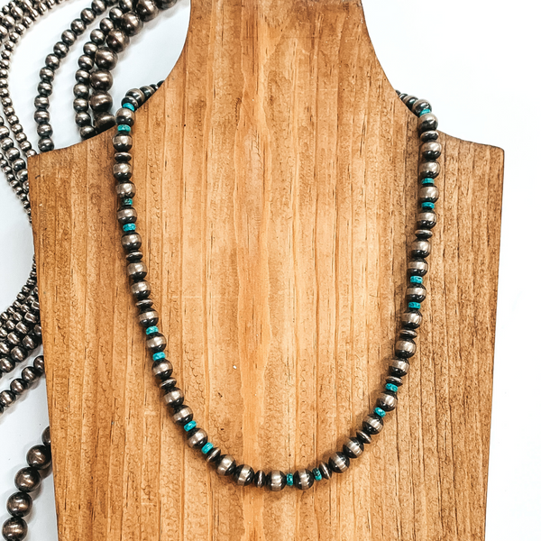 Navajo | Navajo Handmade 8mm Navajo Pearl Necklace with Saucer Pearl and Turquoise Spacers