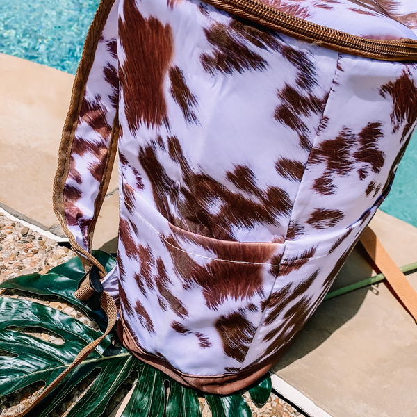 Here To Party Backpack Cooler in Cow Print