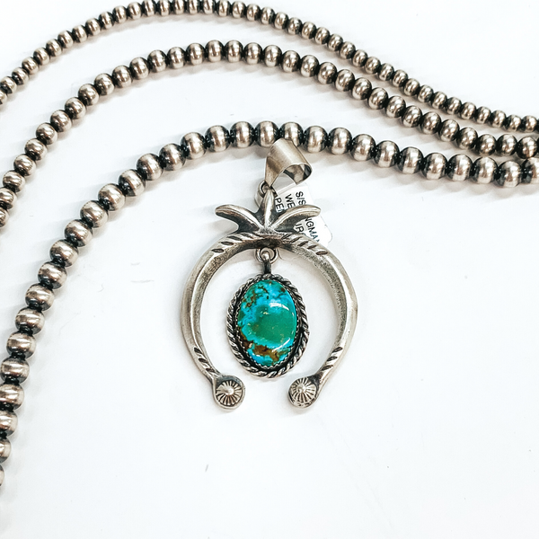 Rick Tolino | Navajo Handmade Sterling Silver Naja Pendant with Kingman Web Turquoise Stone Dangle