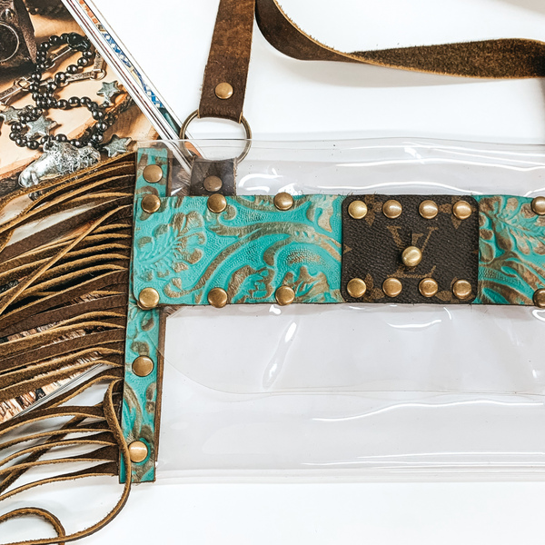 Keep it Gypsy | Clear Stadium Purse with Turquoise Leather Detailing and Leather Fringe