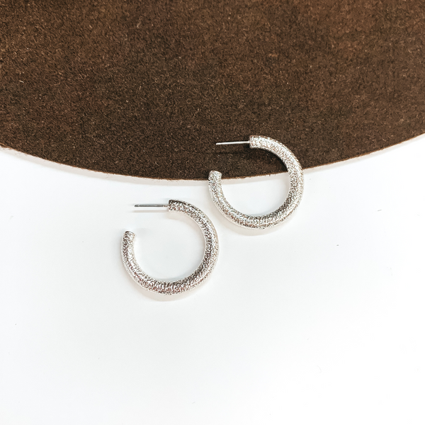 Textured Small Sized Hoop Earrings in Silver