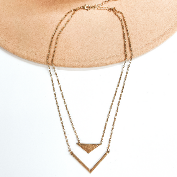 Two Strand Layering Necklace with Arrow Pendants in Gold