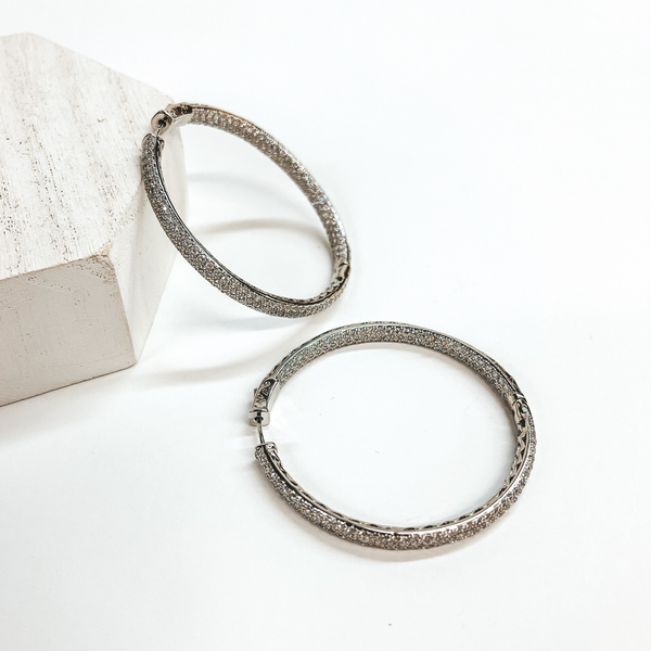 CZ Crystal Pave Hoop Earrings in Silver