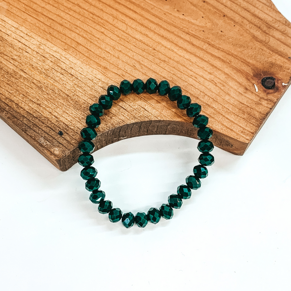 Crystal Beaded Stacker Bracelet in Dark Green