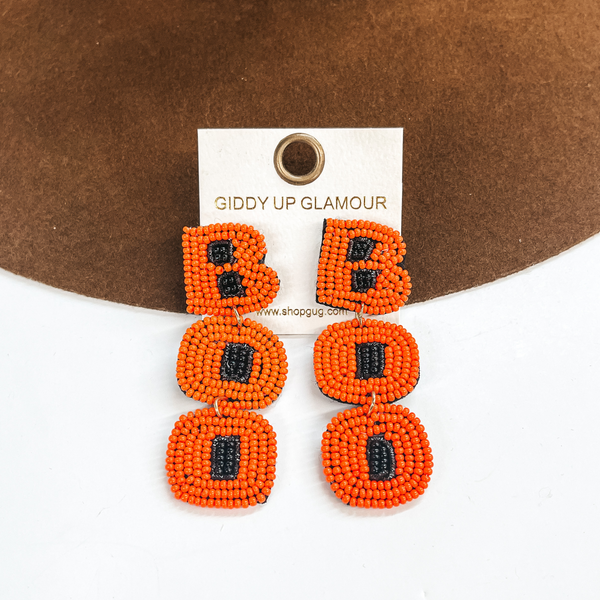 BOO Seedbeaded Earrings in Orange