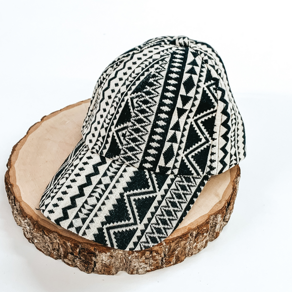 Ivory Ball Cap with a Black Tribal Design