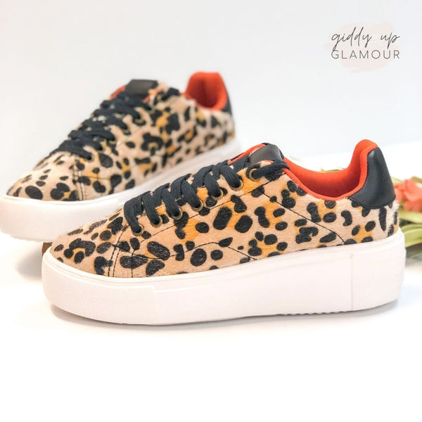 One Step Away Lace Up Platform Sneakers in Leopard