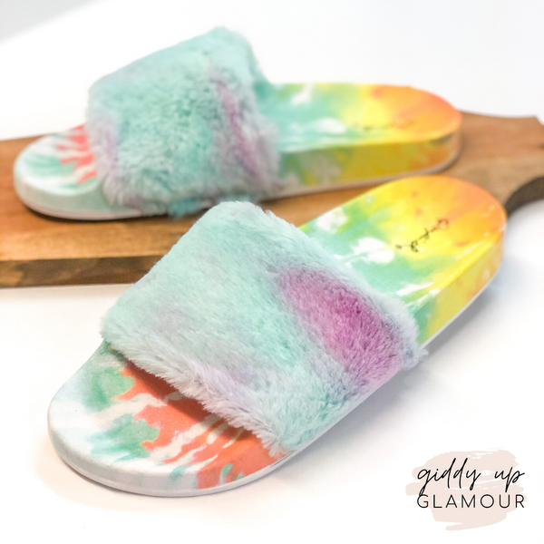 Cosmic Love Tie Dye Slides with Fur Band