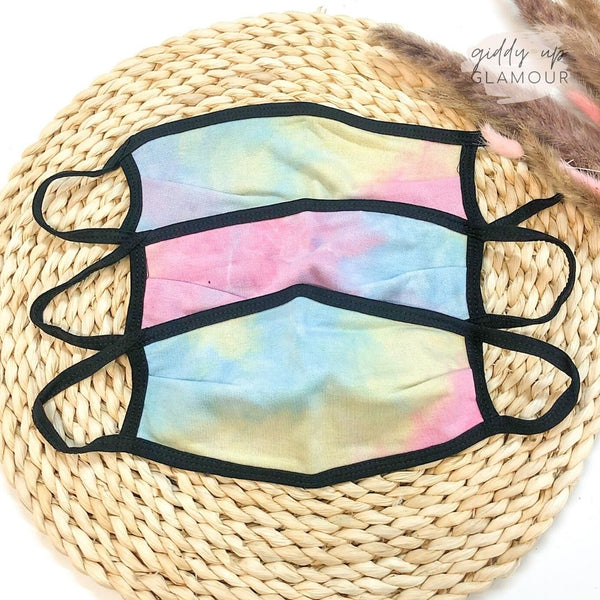 Can't Cover Style Faded Tie Dye Cloth Face Covering in Blue, Pink, and Yellow