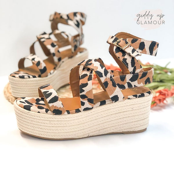 Higher Love Strappy Espadrille Platform Sandals in Leopard