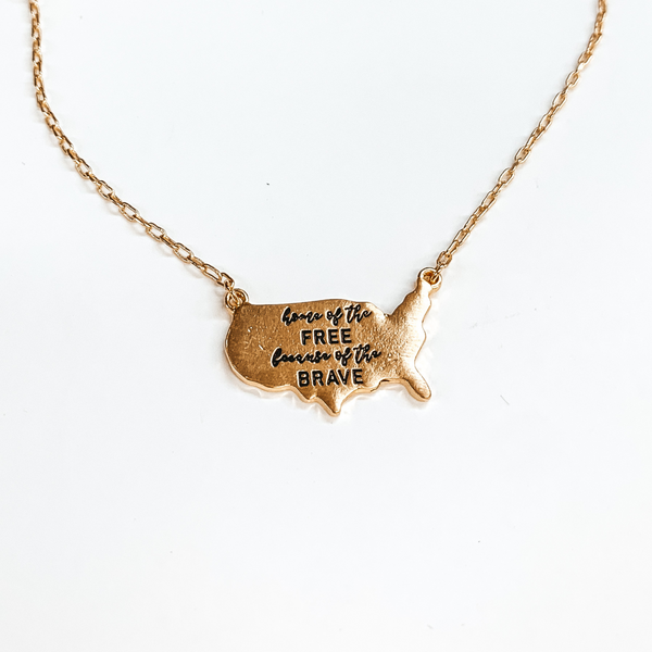 Home of the Free Because of the Brave Gold Necklace with USA Pendant