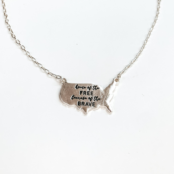 Home of the Free Because of the Brave Silver Necklace with USA Pendant