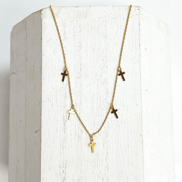 Gold Dipped Dainty Chain Necklace with Cross Charms
