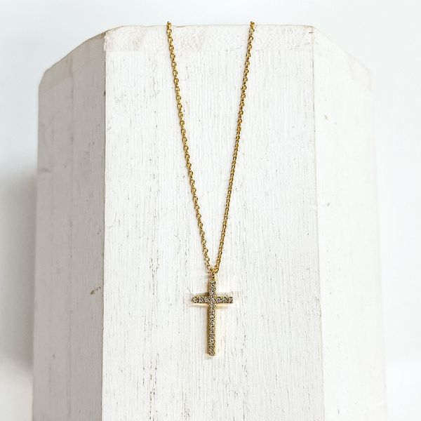 Gold Dipped Chain Necklace with a Clear Crystal Cross Pendant