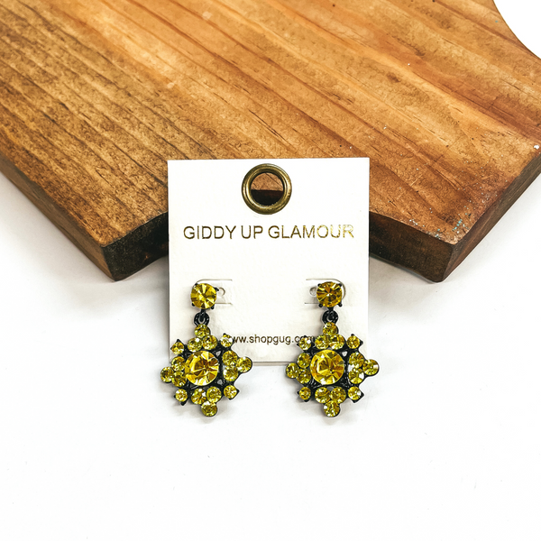 Crystal Dangle Post Earrings in Lime