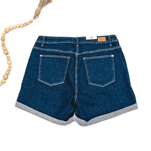 Last Chance Size 3XL | Judy Blue | High Waist Cuffed Denim Shorts in Dark Wash