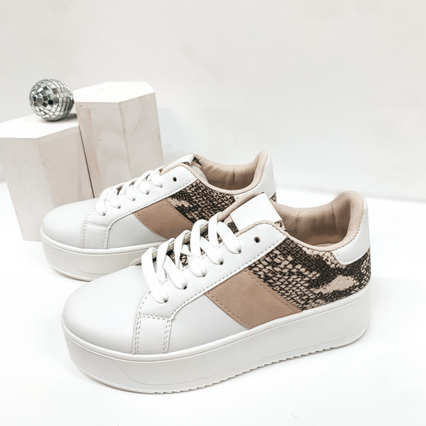 Chasing Chic Platform Sneakers in Taupe Snakeskin