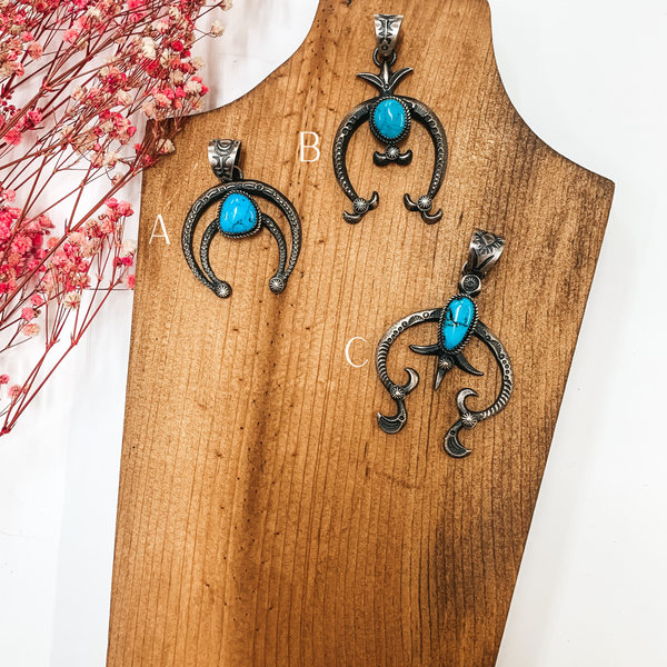 E.L. Billah | Navajo Handmade Sterling Silver Naja Pendant with Turquoise Stone