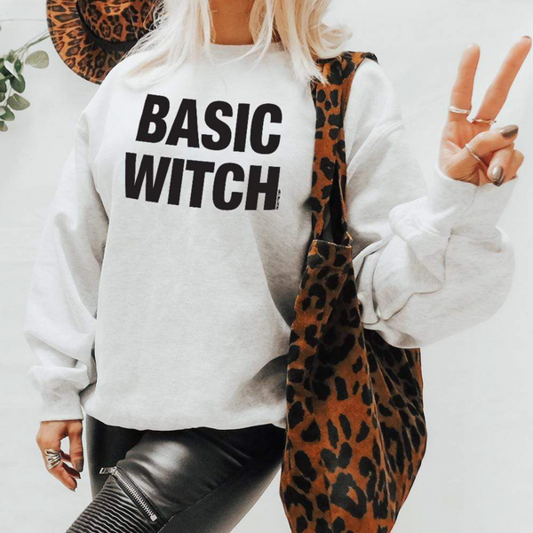 Basic Witch Long Sleeve Halloween Graphic Sweatshirt in White