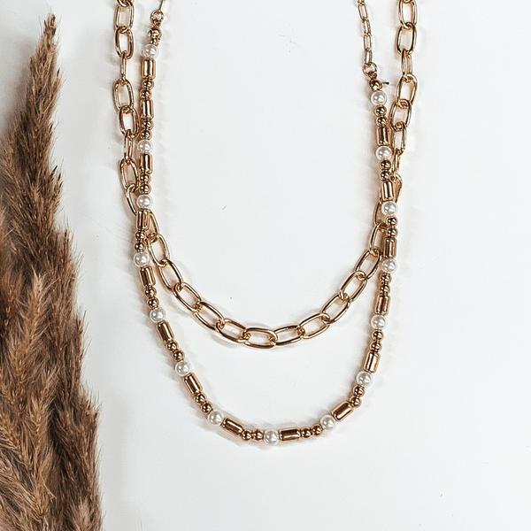 Truly Tempting Gold Necklace Set with White Pearls