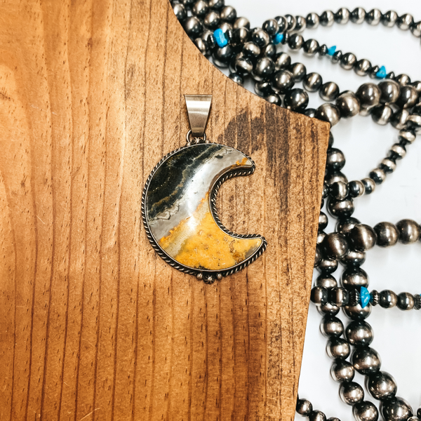 Dave Skeets | Navajo Handmade Sterling Silver and Bumble Bee Jasper Moon Pendant