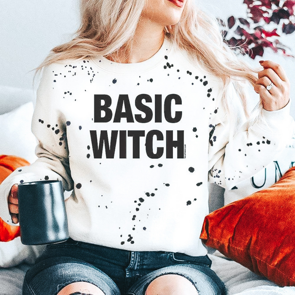 Basic Witch Long Sleeve Paint Splatter Halloween Graphic Sweatshirt in White