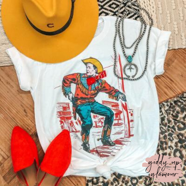 Quick Draw Cowboy Graphic Tee with Bandanna in White