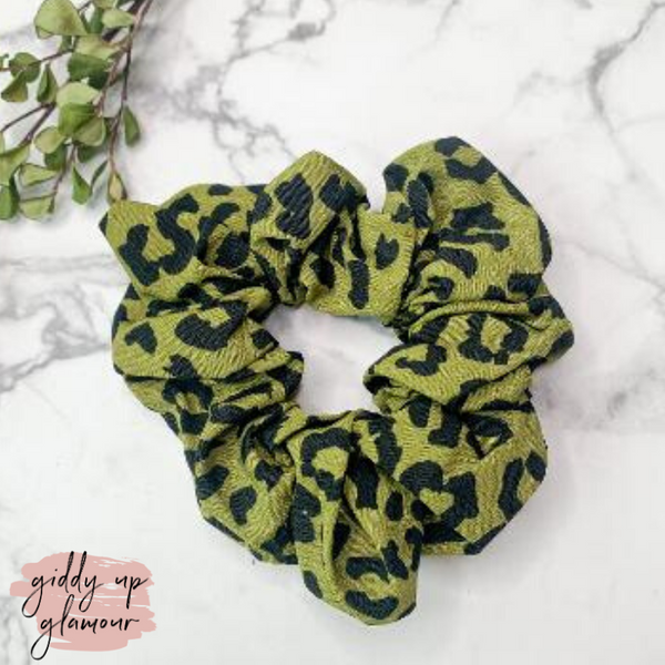 Pure Purr-fection Leopard Hair Scrunchie in Olive Green