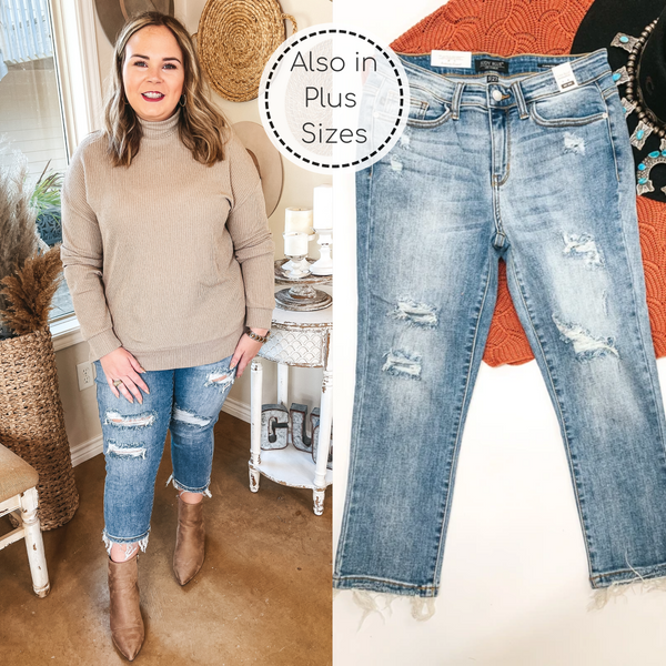 Last Chance Size 24W | Judy Blue | Epic Expectations Distressed Skinny Capri Jeans in Light Wash