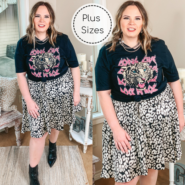 Plus Size | Swing into Spring Leopard Drawstring Swing Skirt in Ivory and Black